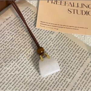 Natural Quartz Style Pendant Necklace with Wood Beads & Suede Cord